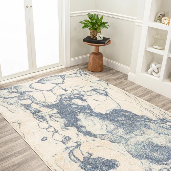 Marmo Abstract Marbled Modern Blue/Cream 4 ft. x 6 ft. Area Rug