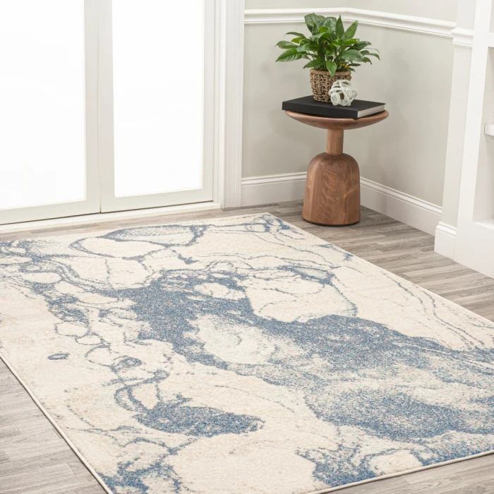 Marmo Abstract Marbled Modern Blue/Cream 4 ft. x 6 ft. Area Rug