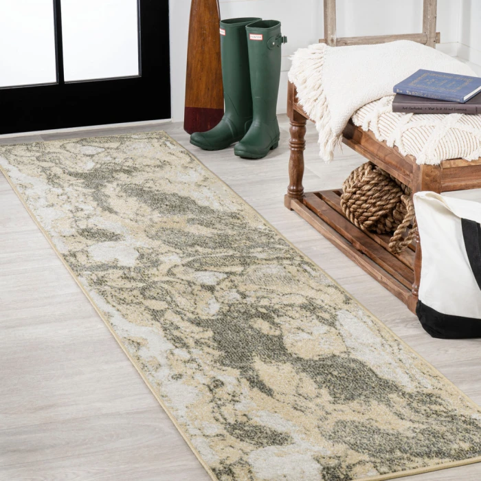 Marmo Abstract Marbled Modern Gold/Gray 2 ft. x 8 ft. Runner Rug