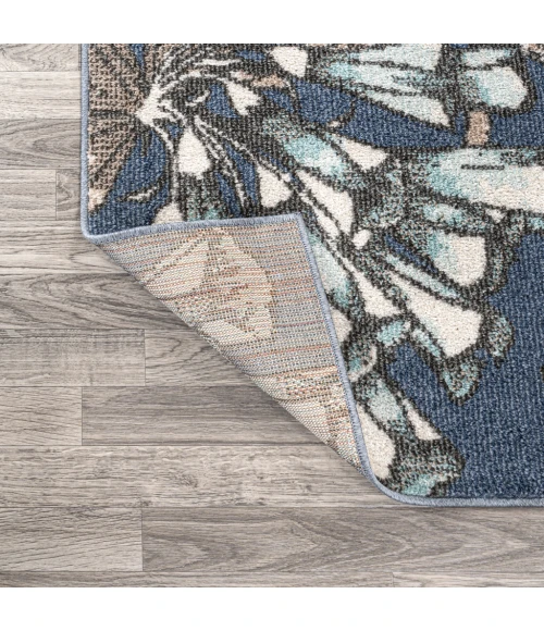 Giglio Modern Botanical Flower Blue/Orange/Cream 5 ft. x 8 ft. Area Rug