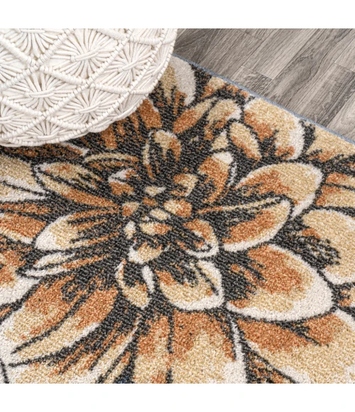 Giglio Modern Botanical Flower Blue/Orange/Cream 5 ft. x 8 ft. Area Rug