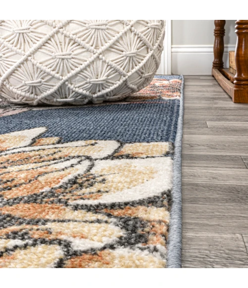 Giglio Modern Botanical Flower Blue/Orange/Cream 5 ft. x 8 ft. Area Rug