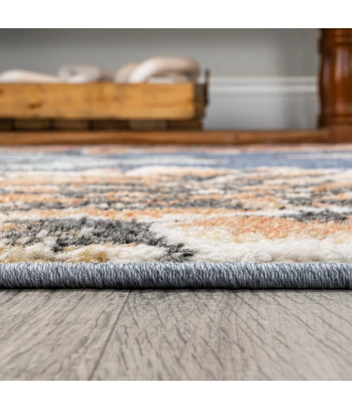 Giglio Modern Botanical Flower Blue/Orange/Cream 2 ft. x 8 ft. Runner Rug