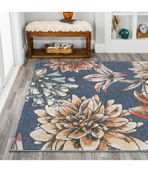 Giglio Modern Botanical Flower Blue/Orange/Cream 5 ft. x 8 ft. Area Rug
