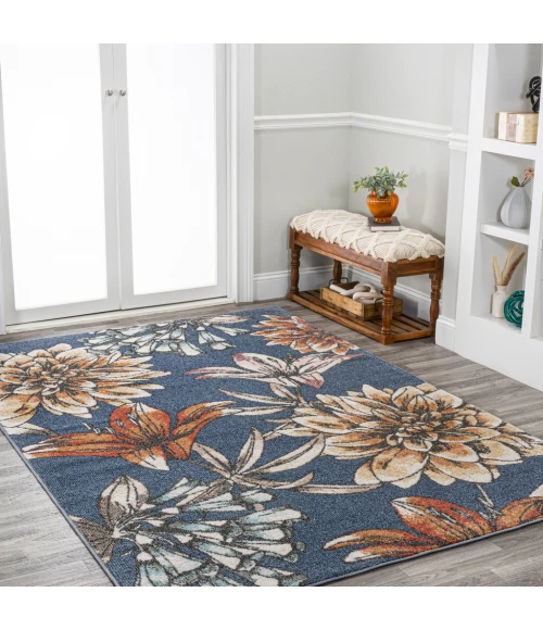 Giglio Modern Botanical Flower Blue/Orange/Cream 5 ft. x 8 ft. Area Rug