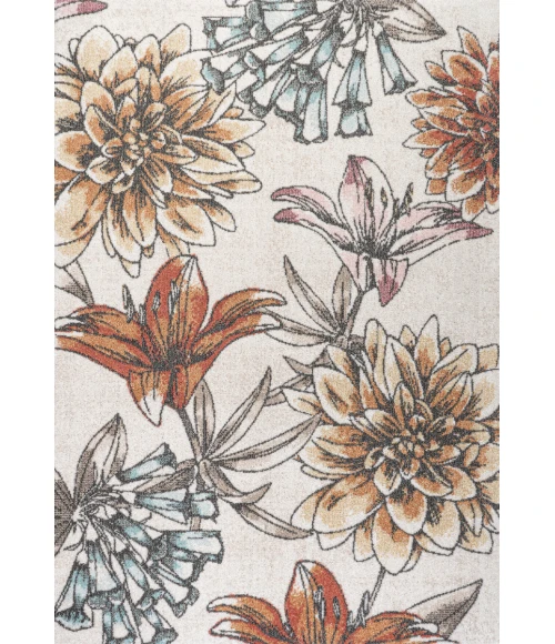 Giglio Modern Botanical Flower Orange/Blue/Cream 5 ft. x 8 ft. Area Rug