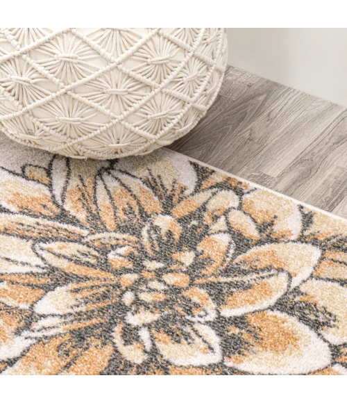 Giglio Modern Botanical Flower Orange/Blue/Cream 5 ft. x 8 ft. Area Rug