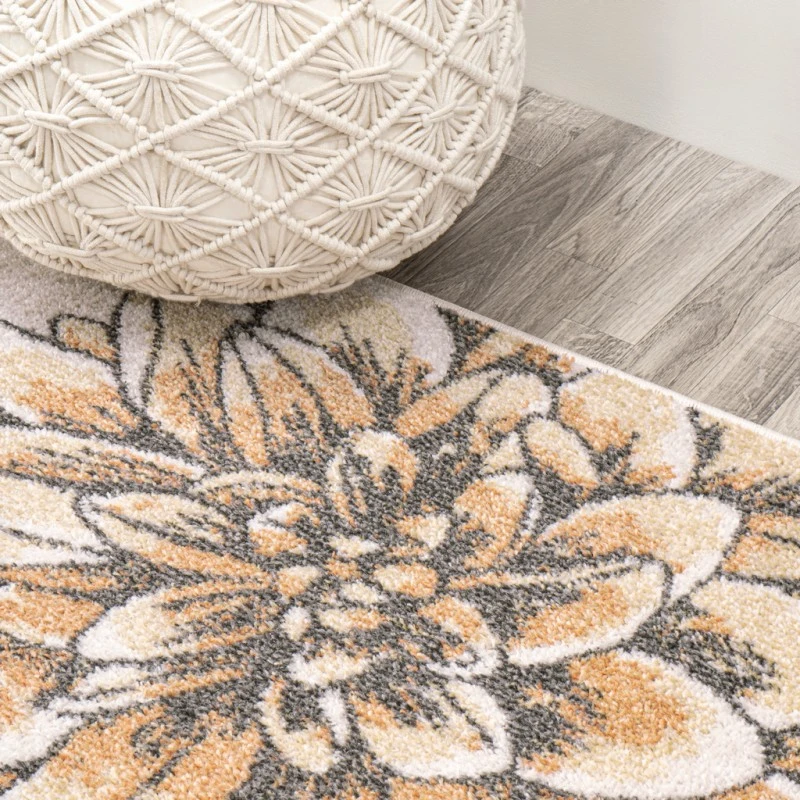 Giglio Modern Botanical Flower Orange/Blue/Cream 5 ft. x 8 ft. Area Rug