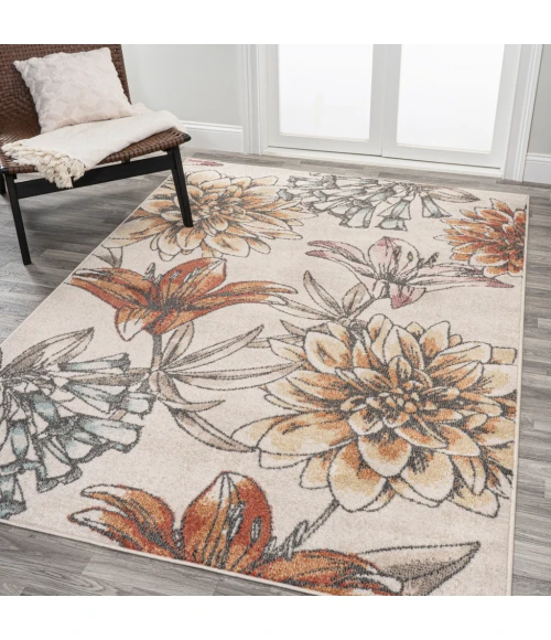Giglio Modern Botanical Flower Orange/Blue/Cream 5 ft. x 8 ft. Area Rug