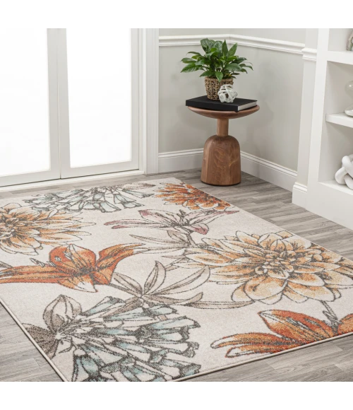 Giglio Modern Botanical Flower Orange/Blue/Cream 5 ft. x 8 ft. Area Rug