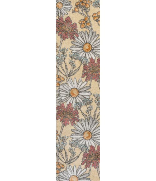 Dizi Modern Botanical Wildflower Yellow/Ivory/Red 2 ft. x 8 ft. Runner Rug