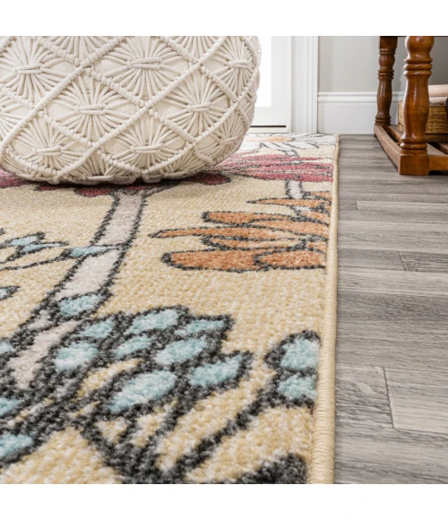 Dizi Modern Botanical Wildflower Yellow/Ivory/Red 2 ft. x 8 ft. Runner Rug