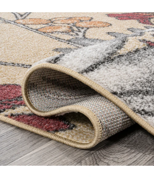 Dizi Modern Botanical Wildflower Yellow/Ivory/Red 2 ft. x 8 ft. Runner Rug