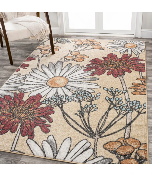 Dizi Modern Botanical Wildflower Yellow/Ivory/Red 4 ft. x 6 ft. Area Rug