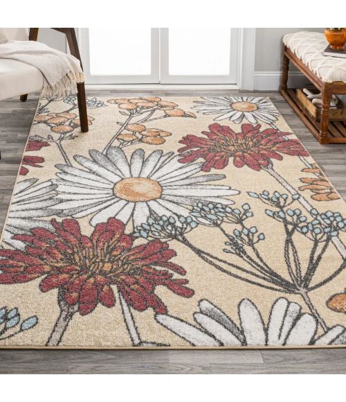 Dizi Modern Botanical Wildflower Yellow/Ivory/Red 4 ft. x 6 ft. Area Rug