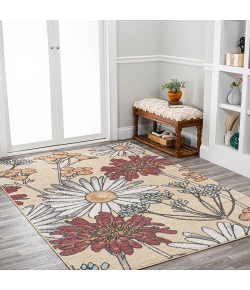 Dizi Modern Botanical Wildflower Yellow/Ivory/Red 4 ft. x 6 ft. Area Rug