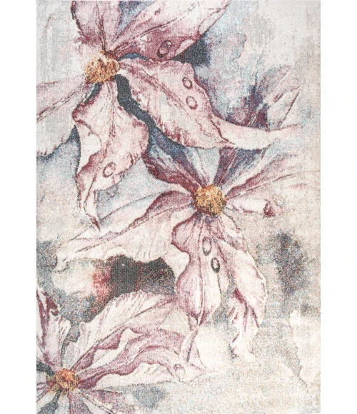 Pastello Modern Abstract Muted Flowers Pink/Gray 4 ft. x 6 ft. Area Rug