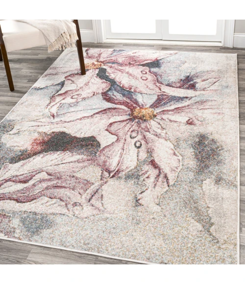 Pastello Modern Abstract Muted Flowers Pink/Gray 4 ft. x 6 ft. Area Rug