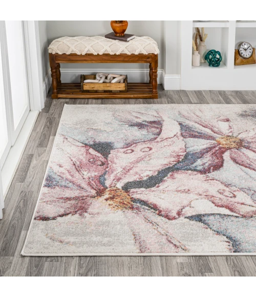 Pastello Modern Abstract Muted Flowers Pink/Gray 4 ft. x 6 ft. Area Rug