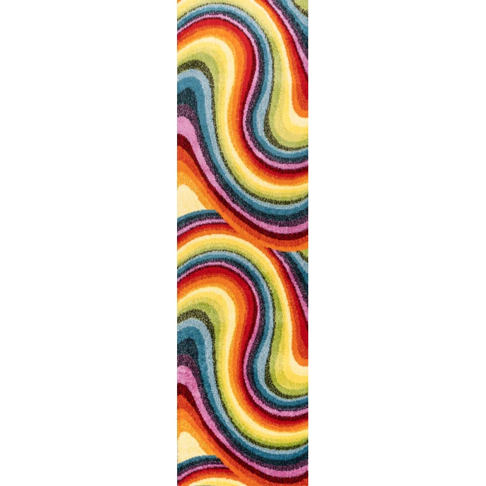 Flow Abstract Swirl Red/Yellow/Blue 2 ft. x 8 ft. Runner Rug