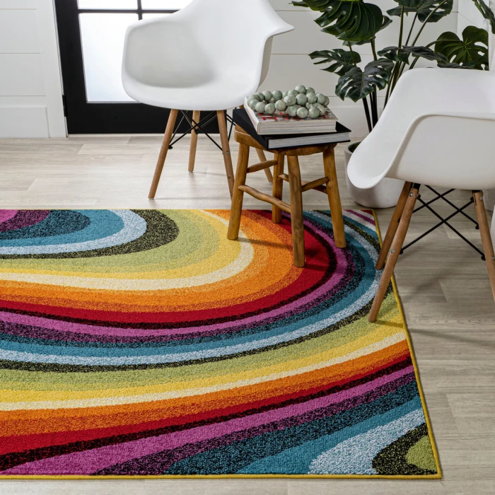 Flow Abstract Swirl Red/Yellow/Blue 3 ft. x 5 ft. Area Rug