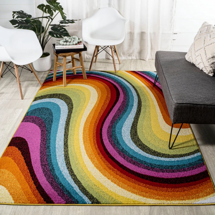 Flow Abstract Swirl Red/Yellow/Blue 3 ft. x 5 ft. Area Rug