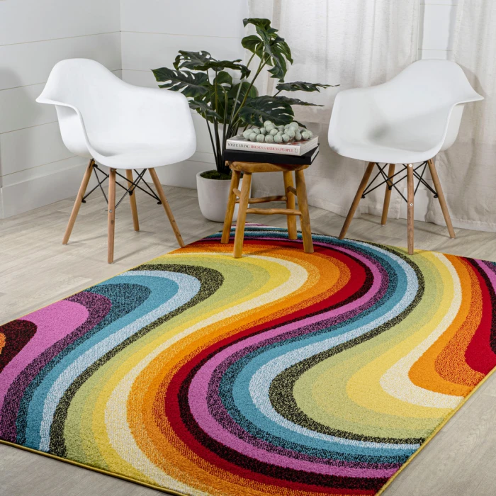 Flow Abstract Swirl Red/Yellow/Blue 3 ft. x 5 ft. Area Rug