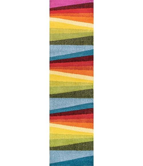 Prism Geometric Striped Orange/Green/Blue 2 ft. x 8 ft. Runner Rug