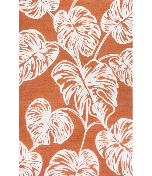 Tobago High-Low Two-Tone Monstera Leaf Orange/Ivory 8 ft. x 10 ft. Indoor/Outdoor Area Rug