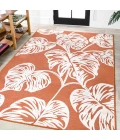 Tobago High-Low Two-Tone Monstera Leaf Orange/Ivory 8 ft. x 10 ft. Indoor/Outdoor Area Rug