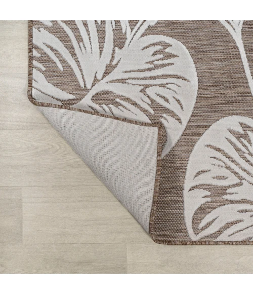 Tobago High-Low Two-Tone Monstera Leaf Brown/Ivory 5 ft. x 8 ft. Indoor/Outdoor Area Rug