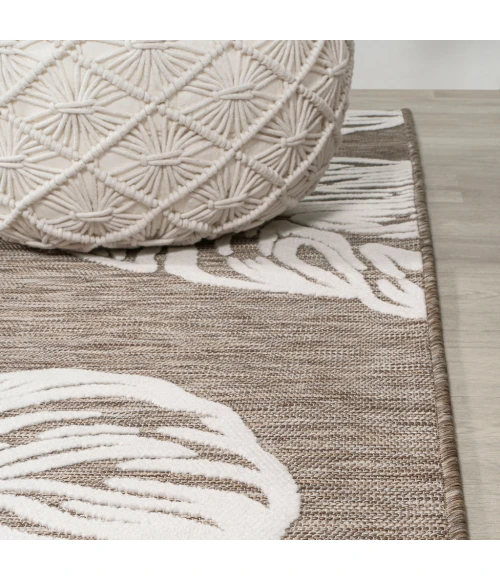 Tobago High-Low Two-Tone Monstera Leaf Brown/Ivory 5 ft. x 8 ft. Indoor/Outdoor Area Rug