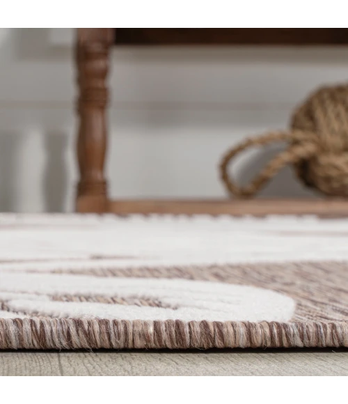 Tobago High-Low Two-Tone Monstera Leaf Brown/Ivory 2 ft. x 8 ft. Indoor/Outdoor Runner Rug