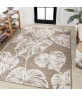 Tobago High-Low Two-Tone Monstera Leaf Brown/Ivory 5 ft. x 8 ft. Indoor/Outdoor Area Rug