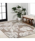 Tobago High-Low Two-Tone Monstera Leaf Brown/Ivory 5 ft. x 8 ft. Indoor/Outdoor Area Rug