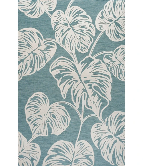 Tobago High-Low Two-Tone Monstera Leaf Blue/Ivory 8 ft. x 10 ft. Indoor/Outdoor Area Rug
