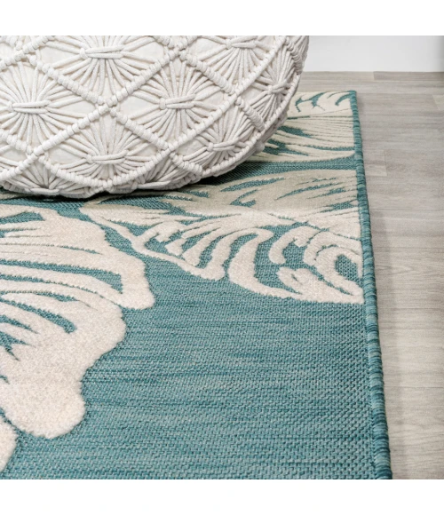 Tobago High-Low Two-Tone Monstera Leaf Blue/Ivory 8 ft. x 10 ft. Indoor/Outdoor Area Rug