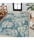 Tobago High-Low Two-Tone Monstera Leaf Blue/Ivory 8 ft. x 10 ft. Indoor/Outdoor Area Rug