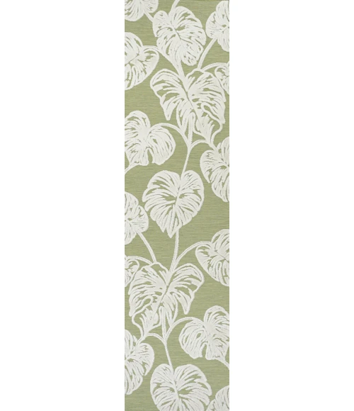 Tobago High-Low Two-Tone Monstera Leaf Light Green/Ivory 2 ft. x 8 ft. Indoor/Outdoor Runner Rug