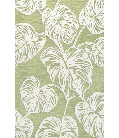 Tobago High-Low Two-Tone Monstera Leaf Light Green/Ivory 8 ft. x 10 ft. Indoor/Outdoor Area Rug