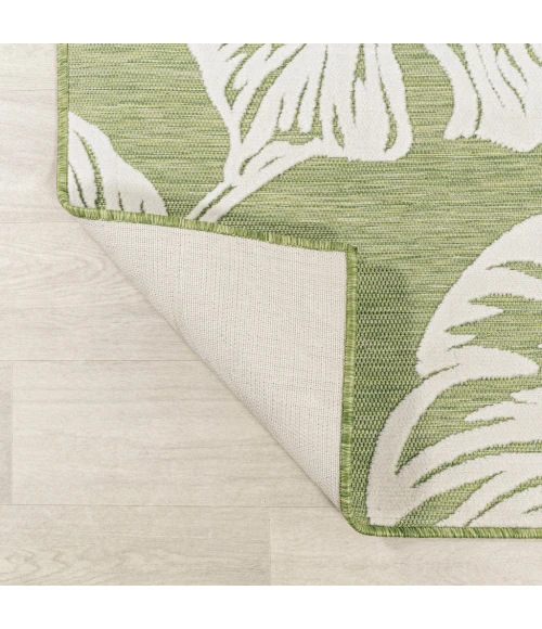 Tobago High-Low Two-Tone Monstera Leaf Light Green/Ivory 2 ft. x 8 ft. Indoor/Outdoor Runner Rug