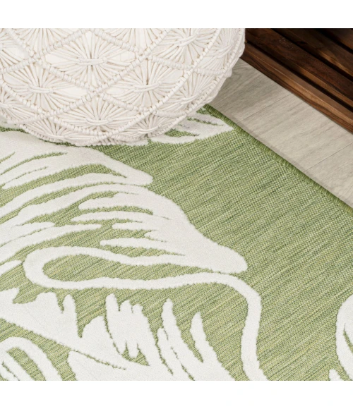 Tobago High-Low Two-Tone Monstera Leaf Light Green/Ivory 2 ft. x 8 ft. Indoor/Outdoor Runner Rug