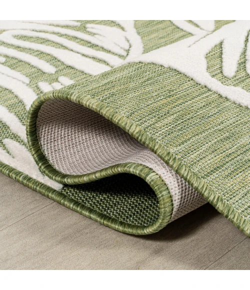 Tobago High-Low Two-Tone Monstera Leaf Light Green/Ivory 2 ft. x 8 ft. Indoor/Outdoor Runner Rug