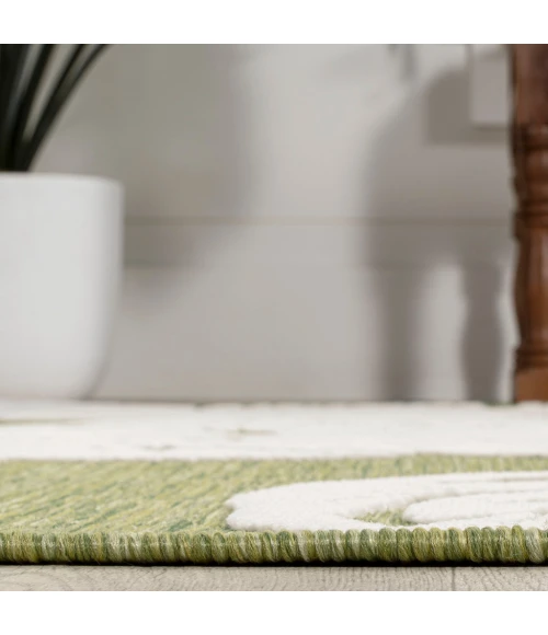 Tobago High-Low Two-Tone Monstera Leaf Light Green/Ivory 2 ft. x 8 ft. Indoor/Outdoor Runner Rug