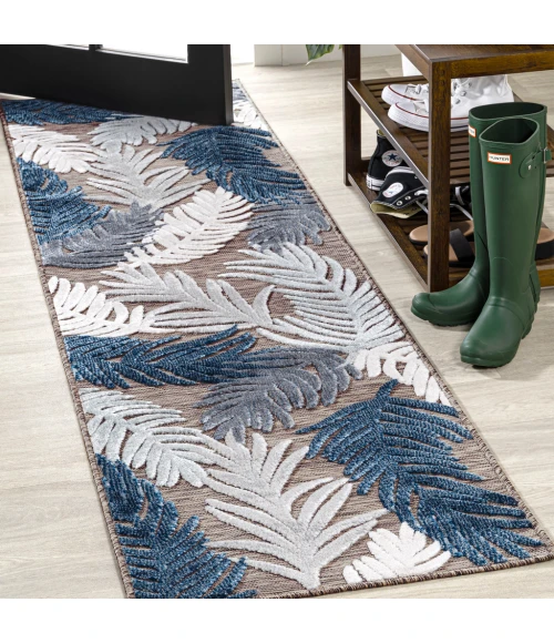 Montego High-Low Tropical Palm Brown/Navy/Ivory 2 ft. x 8 ft. Indoor/Outdoor Runner Rug