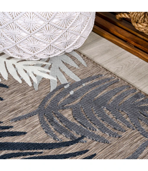 Montego High-Low Tropical Palm Brown/Navy/Ivory 4 ft. x 6 ft. Indoor/Outdoor Area Rug