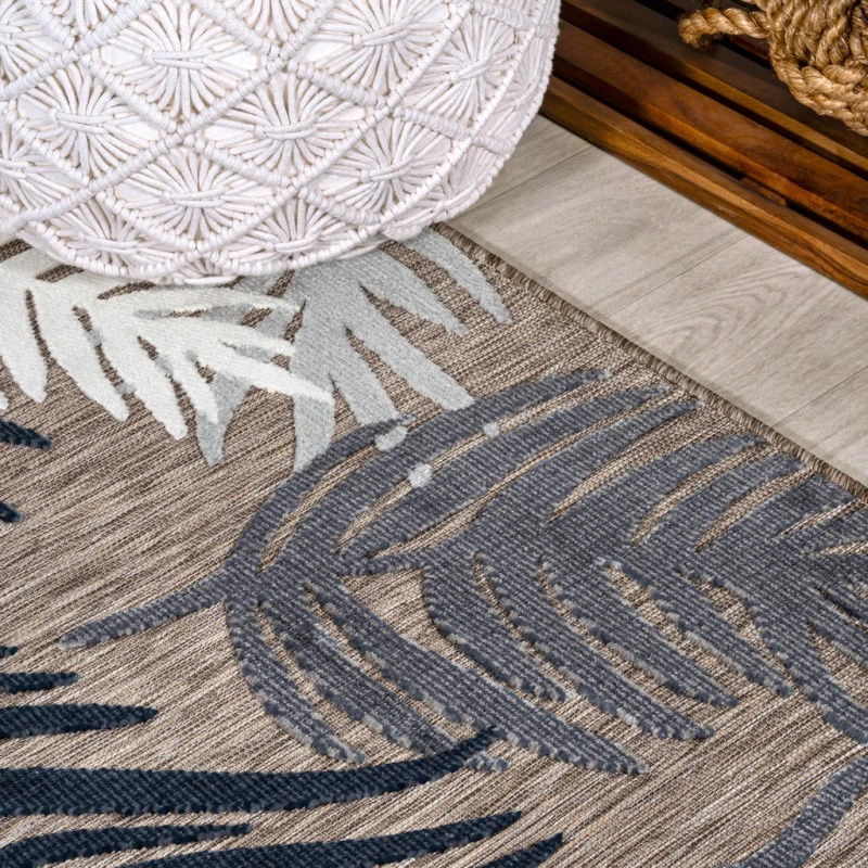 Montego High-Low Tropical Palm Brown/Navy/Ivory 2 ft. x 8 ft. Indoor/Outdoor Runner Rug