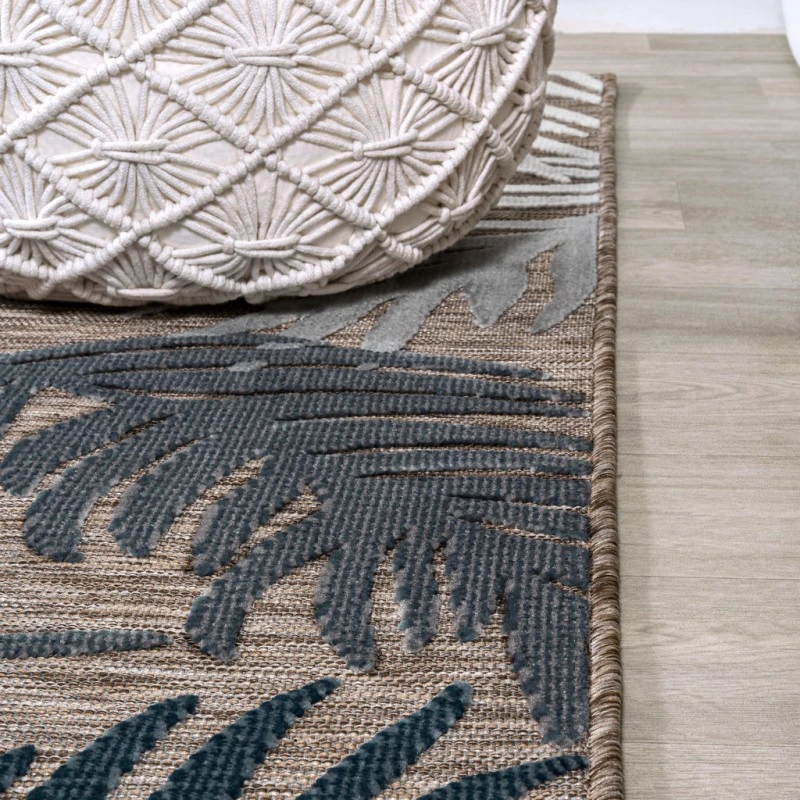 Montego High-Low Tropical Palm Brown/Navy/Ivory 2 ft. x 8 ft. Indoor/Outdoor Runner Rug