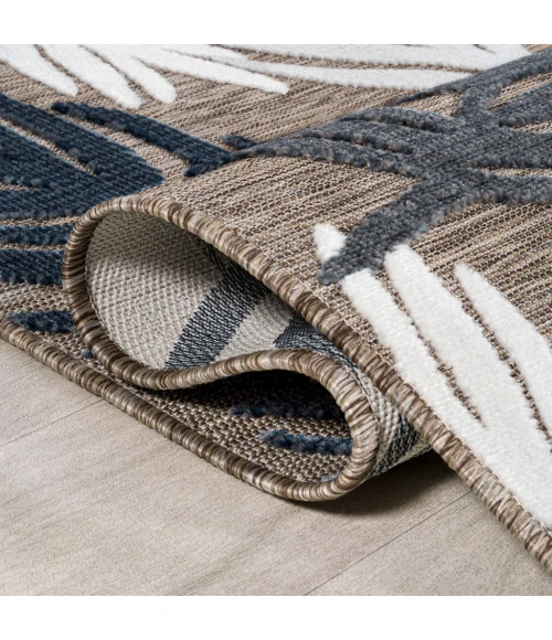 Montego High-Low Tropical Palm Brown/Navy/Ivory 2 ft. x 8 ft. Indoor/Outdoor Runner Rug