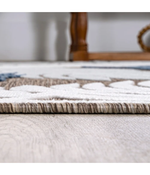 Montego High-Low Tropical Palm Brown/Navy/Ivory 2 ft. x 8 ft. Indoor/Outdoor Runner Rug